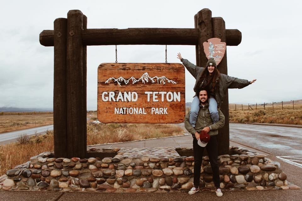 Students with the Grand Teton National Park sign